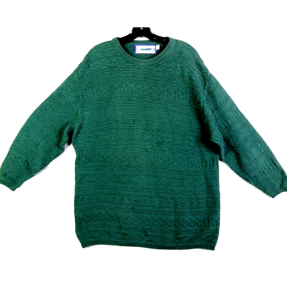 VTG Shenandoah Adult Sweater L Green Chunky Knit Heavy Fisherman USA Made Dad
